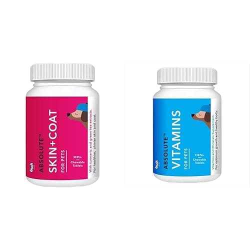 Drools Absolute Skin + Coat Tablet- Dog Supplement, 50 Pcs & Drools Absolute Vitamin Tablet- Dog Supplement, 110 Pcs