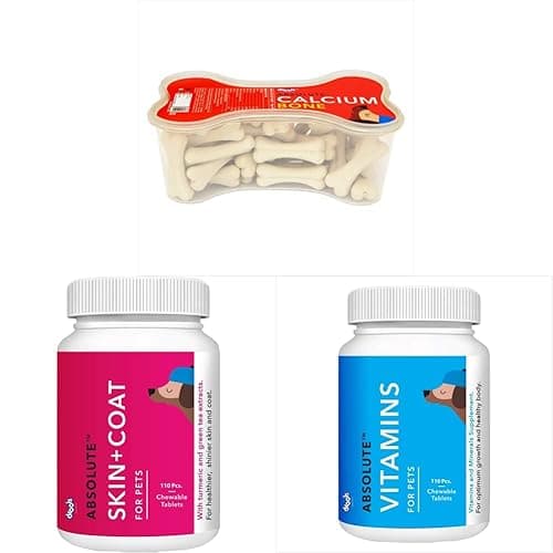 Drools Dog Supplement - Calcium Bone Jar (40 Pieces, 600gm), Vitamin Tablet (110 Pcs), Skin + Coat Tablet (110 Pcs/400gm) - For Dogs of and Ages - Unflavored