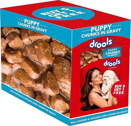 Drools Puppy Wet Dog Food 0.9kg (150g x 6) Pack of 6 | Real Chicken and Chicken Liver Chunks in Gravy | Healthy Skin and Coat | Maintains Joint Health | Better Digestibility and Health