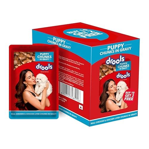 Drools Puppy Wet Dog Food 12 x 60g (10 + 2 Free) | Chicken & Liver Chunks in Gravy | Supports Skin & Coat | Helps Joint Function | Easy Digestion | Complete Nutrition