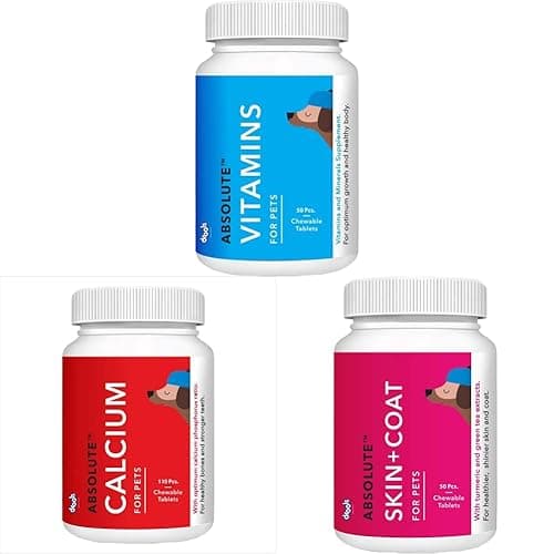 Drools Vitamin Tablet & Absolute Skin + Coat Tablet- Dog Supplement, 50 Pcs & Drools Absolute Calcium Tablet- Dog Supplement, 110 Pieces