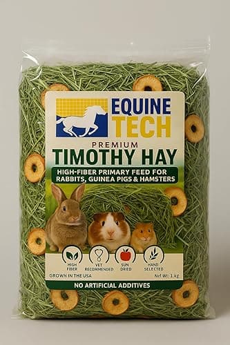 EQUINE TECH Fresh Timothy Hay For Rabbits, Guinea Pigs & Hamsters. High Fiber, With Added Sun-Cured Apple Slices, Dust-Free, 100% Natural Small Animal Feed - 1 Kg