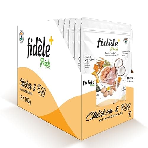Fidele+ Fresh Dog Wet Food – Grain-Free, All-Natural, No Preservatives, Soft Food for All Life Stages, Chicken & Egg with Vegetables, 100 g × 12 Pack, Perfect Alone or with Dry Food