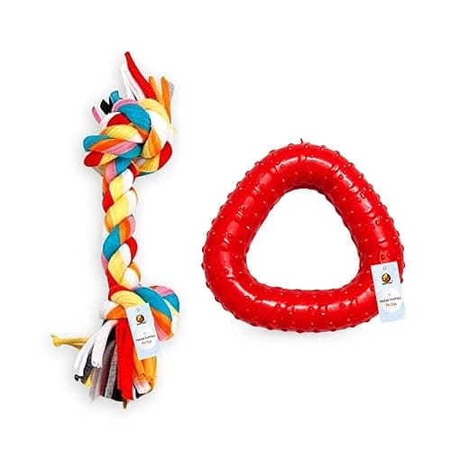 Foodie Puppies Durable Chew Toy Combo (Trio Triangular + 2 Knotted Cotton Rope Toy) | Chewing, Playing, Teething, and Training for Small to Medium Size Dogs and Puppies | Reduce Separation Anxiety