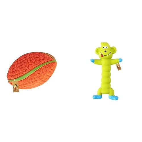 Foodie Puppies Interactive Non-Toxic Soft Latex Chew Squeaky Rugby Ball (Large) & Natural Latex Rubber Squeaky (Green Monkey) Dog Toy