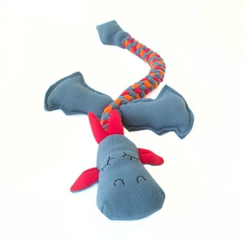 For the love of Dog Tugasaur Dog Squeaky Tug Toy For Medium&Large Dogs,Stretchy Up To 2X Length,Durable Fleece With 2 Squeakers,Machine Washable(Mrs Tugasaur(Pink Orange))