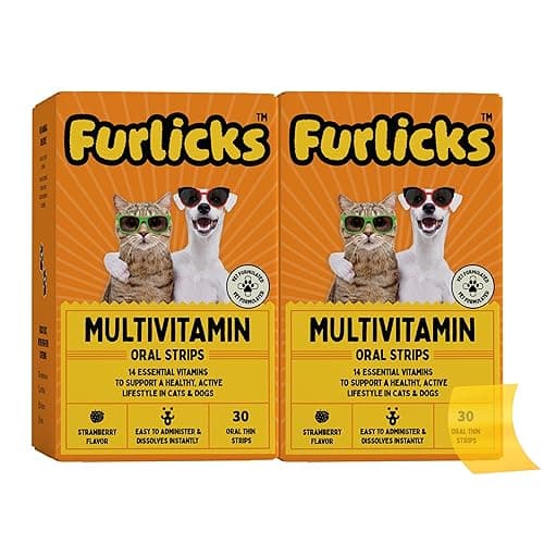 Furlicks Multivitamin for Dogs & Cats | Vitamins C, K2, B, D, A, Omega, Calcium & Zinc for Growth & Development, Heart, Liver & Joint Health, Performance & Immunity (60 Oral Dissolving Strips)