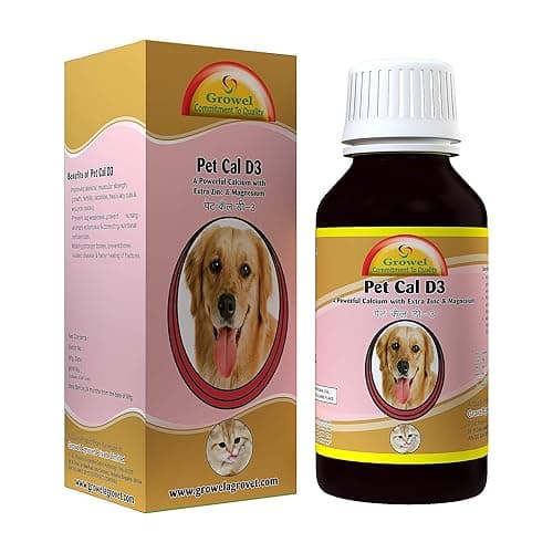 Growel Agrovet Pet Cal D3 - A Powerful Calcium Tonic with Vitamins, Zinc, and Magnesium for Dog and Cat - 200 Ml
