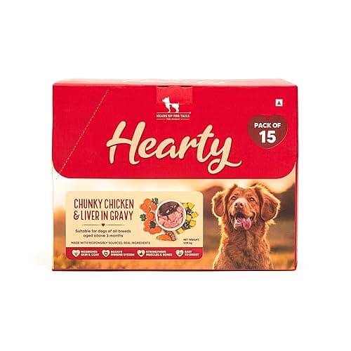 Hearty by Heads Up For Tails- Chunky Chicken & Liver In Gravy Dog Wet Food | Grain-Free, Protein-Rich & Easy to Digest | Made with Real Lamb | Wet Dog Food Suitable for All Breeds - 70 gm | Pack Of 15
