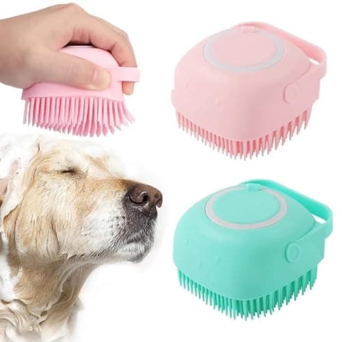 Hotfix Pet Grooming Brush, Pet Shampoo Bath Brush Soothing Massage, Pet Massage Brush Shampoo Dispenser for Dogs and Cats Shower Dog Grooming