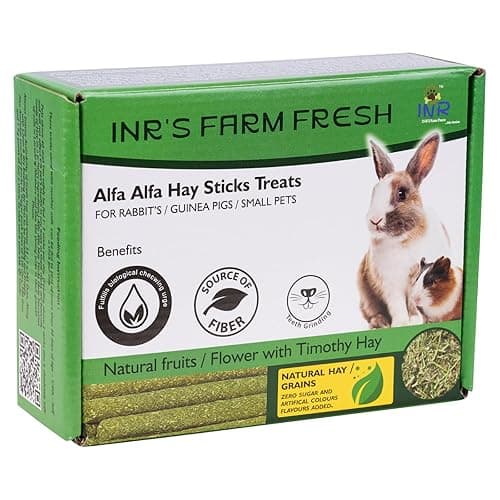 INR’s Farm Fresh Alfalfa Hay Stick Treats for Rabbits, Guinea Pigs, Hamsters & Small Pets (125g) | Natural High-Fiber Chew Sticks | Healthy Rabbit & Alfaalfa Hamster Food Pet Treats
