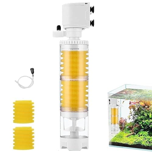 Jainsons Pet Products Transparent 4-in-1 Internal Aquarium Filter | Submersible Oxygen Pump with Cleaning Chamber | Silent Sponge Filtration System for Fish Tank (1000 L/H, 20W | RS-265F)