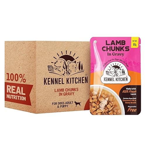 Kennel Kitchen Lamb Chunks in Gravy, 80g (Pack of 24) | Wet Dog Food for Adult & Puppy | Dog Food Gravy with Regionally Sourced Fresh Lamb | Free from Artificial Colours & Preservatives