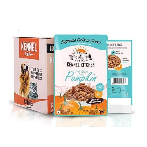 Kennel Kitchen Supreme Cuts in Gravy, Fish Recipe with Pumpkin, 130g (Pack of 12) Wet Dog Food for Adult and Puppy