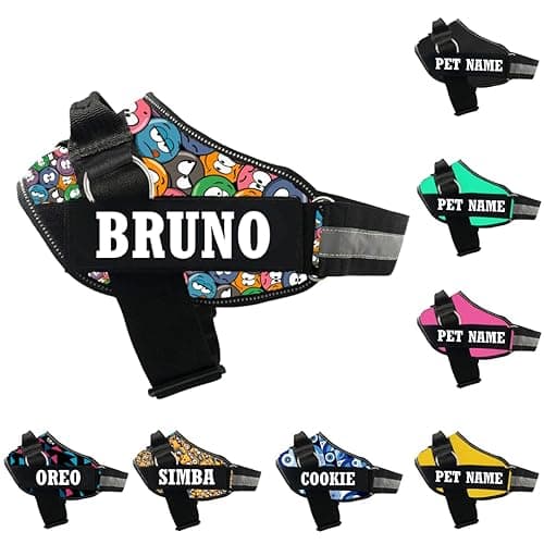 KIKA Pets Personalized Dog Harness Belt | Dog Harness with Name | Customized Dog Vest Harness, Harness for Dogs Large Size (for 21-35 kgs) Groovy Emoji, Multi-colored