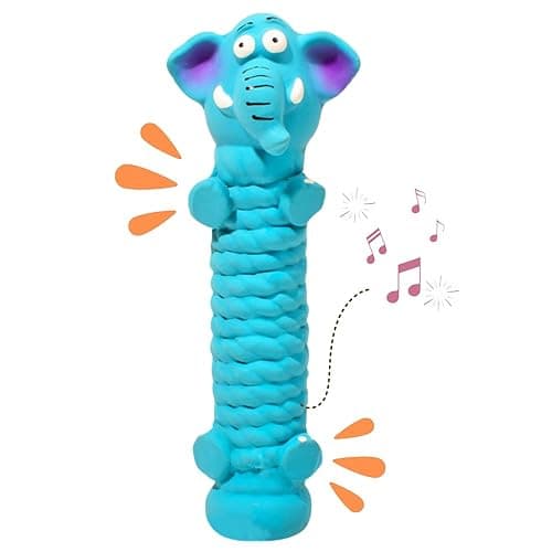 Latex Squeaky Dog Toy - Non-Toxic Soft Rubber Chew Toys for Dogs to Play - Interactive Pet Toys for Medium Dogs, Puppies, & Large Breeds - Fun Gifts for Dogs & Puppies (Blue Elephant)
