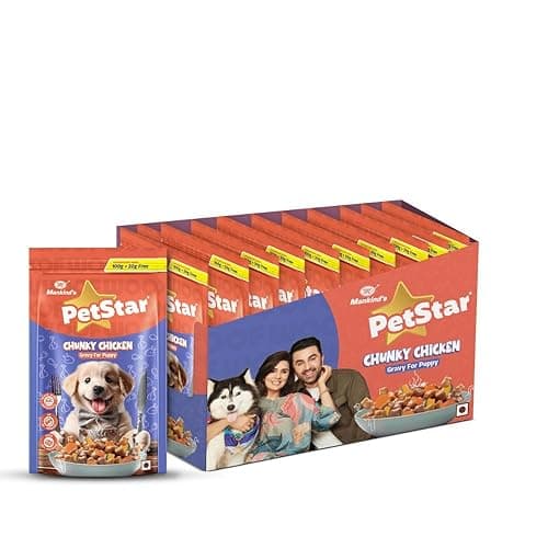 Mankind Petstar Puppy Wet Dog Food (High Protein) Chunky Chicken Gravy, 120g (Pack of 15) | Made with Real Chicken & Veggies |Puppy Dog Food| No Artificial Flavors
