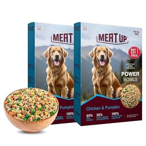 Meat Up Fresh Dog Food Chicken & Pumpkin, for Adult & Puppy, 300gm | High Protein, 65% Real Chicken, 35% Fruits & Veggies | No Preservatives | Ready to Serve | One Pack One Meal