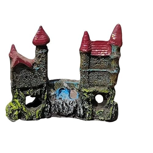 Mini Aquarium Castle Decor with Tunnel Cave | Small Fish Tank Castle Ornament for Betta, Guppy & Shrimp | Stone Look Aquarium Decoration | Fish Tank Accessories & Aquascaping Item