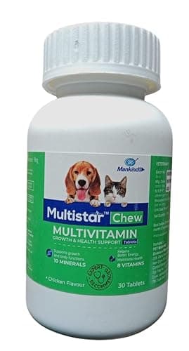 Multistar Chew | Multivitamin Tablets for Dogs & Cats | Growth & Health Support | 10 Minerals & 8 Vitamins | Supports Energy, Bone & Skin Health | 30 Chewable Tablets