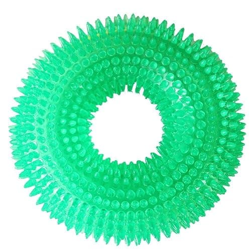 Non-Toxic Soft Natural Rubber Pet Squeaky Chew Crystal Ring Design Dental Teething Cleaning Toys for Aggressive Chewers for Puppy Dog -4.92 Inches (Green)