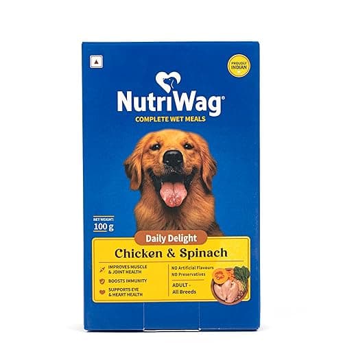 NutriWag Daily Delight by HUFT - 100 gm (Pack of 5) | Dog Wet Food, High Protein Balanced Meal with Chicken, Spinach & Rice | Soft & Tasty Recipe for Adult & Puppy Dogs