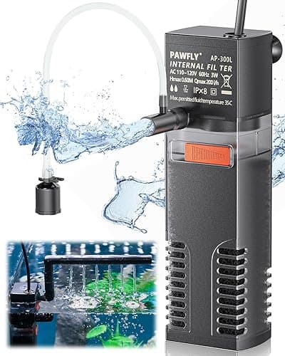 Pawfly Internal Aquarium Filter, Submersible Power Filter with 55 GPH Water Pump for 3 to 10 Gallon Fish Tanks Filtration Circulation and Oxygenation