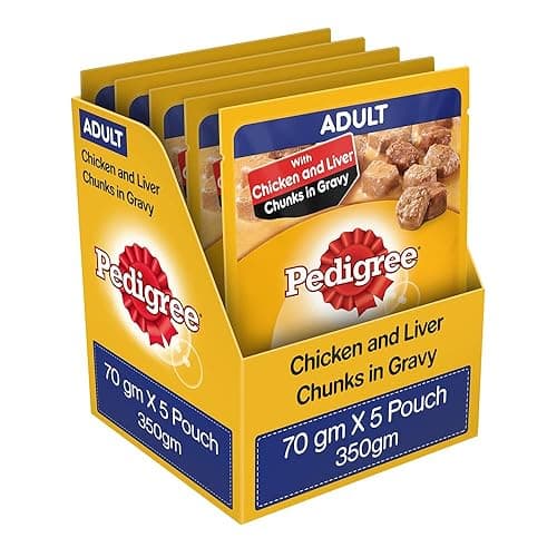 Pedigree Adult Wet Dog Food, Chicken & Liver Chunks In Gravy, 5 Pouches, 70g, Count Of 5