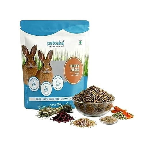 Petoska Fluffy Fiesta Rabbit Food Pellets | Nutrient-Rich Diet for Rabbits | Supports Digestive Health, Strong Bones & Vitality | High Fibre, Protein & Vitamins | 450 g