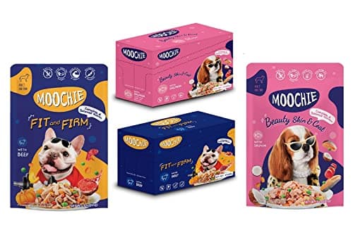 PETS EMPIRE Moochie Wet Dog Food (85g X 24) Grain Free Gavy Meal, Fit & Firm and Beauty Skin & Coat Salmon, High Protein Dogs Gravy Foods, Non-Vegetarian Pet Meals for Dogs, Puppy