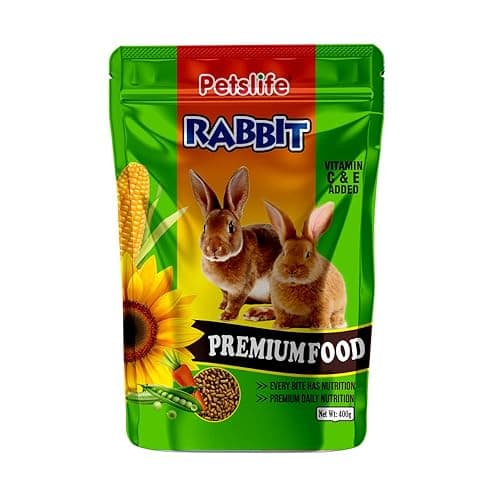 PETSLIFE Rabbit Premium Food Pellets with Essential Nutrients and High Fiber Content for Small & Adult Bunnies, 400 g