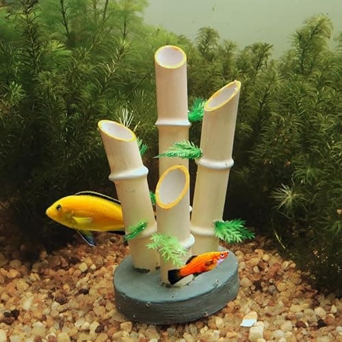 Premier Plants Aquarium Décor Thematic Ornaments Hideaway Fish Tank Decorations for Hideout Cave for Small and Medium Fishes Decoravtive Ornament for Aquarium (Bamboo Ornament)