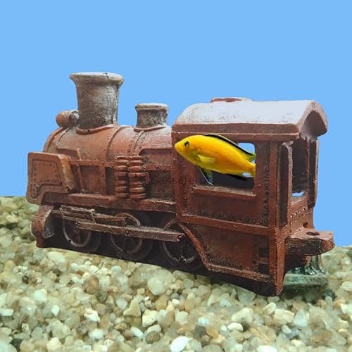 Premier Plants Aquarium Décor Thematic Ornaments Hideaway Train Fish Tank Decorations for Hideout Cave for Small and Medium Fishes Decoravtive Ornament for Aquarium (Train Engine)