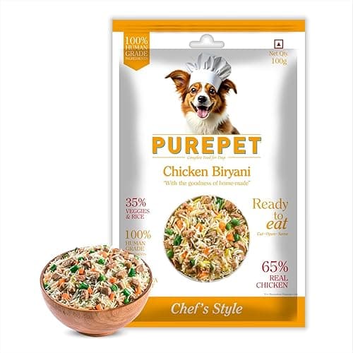 Purepet Fresh Dog Food Chicken Biryani, for Adult & Puppy, 100gm | High Protein, 65% Real Chicken, 35% Veggies & Rice | No Preservatives | Ready to Serve | All Breeds | One Pack One Meal