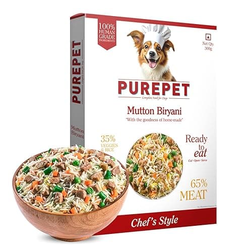 Purepet Fresh Dog Food Mutton Biryani, for Adult & Puppy, 300gm | High Protein, 65% Real Meat, 35% Veggies & Rice | No Preservatives | Ready to Serve | All Breeds | One Pack One Meal