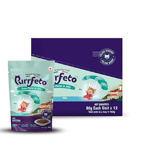 Purrfeto Kitten Wet Cat Food | Ocean Platter in Jelly |80 GMS (Pack of 12)| Gluten Free | Supports Hydration |Highly Palatable