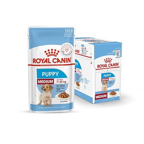 Royal Canin Medium Puppy for Stage 3 Puppies, Puppy Food, 140 Grams, Pack of 10 Sachet, Wet Food, Supports Strong immunity System & Brain Health, Promotes overall development