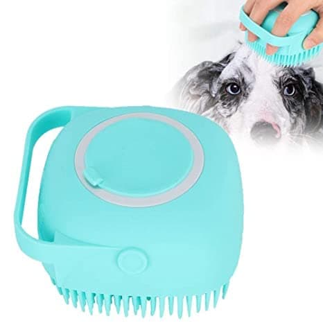 RvPaws Dog Grooming Brush - Pet Shampoo Bath Brush Soothing Massage Brush Shampoo Dispenser For Dogs and Cats Shower Grooming Color May Vary