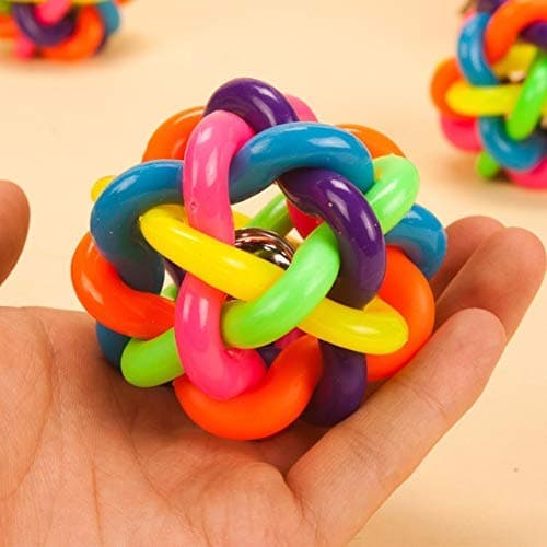 Santosh Enterprises Pet Dog Rainbow Colourful Bouncy Rubber Balls Chew Toys with Bell for Puppies (Multicolour)