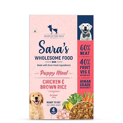Sara's Wholesome by HUFT Chicken & Brown Rice Meal – 100 gm (Pack of 10) | Value Pack | Wet Nutrition for Growing Dogs | High-Protein Recipe | No Preservatives or Additives