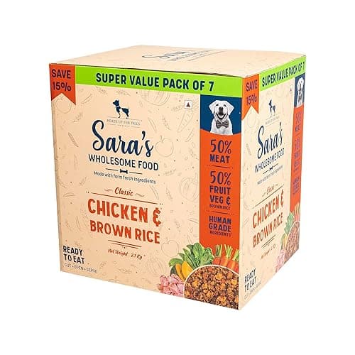 Sara's Wholesome by HUFT Classic Chicken & Brown Rice Dog Food – 300 gm (Pack of 7) | Value Pack | Wet Gravy Meal for All Breeds & Life Stages | No Artificial Flavours, Preservative-Free