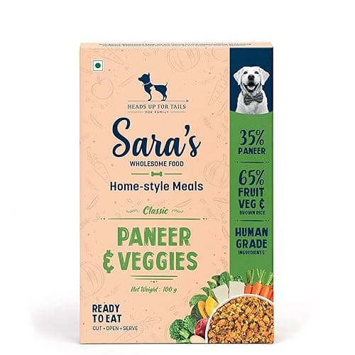 Sara’s Wholesome by HUFT Classic Paneer & Veggies Wet Dog Food – 100 gm | Vegetarian Recipe | Human-Grade Ingredients | Complete & Balanced Nutrition | Suitable for Puppies & Adult Dogs