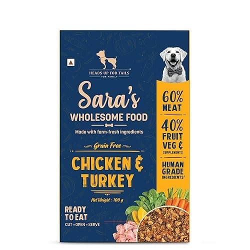 Sara's Wholesome by HUFT Grain-Free Chicken & Turkey Dog Food - 100 gm (Pack of 5) | Human Grade Ingredients | Gluten Free | Balanced Meal for Adults & Puppies
