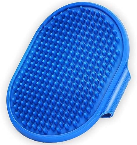 SILENCIO Dog Bath Brush Dog Grooming Brush, Pet Shampoo Bath Brush Soothing Massage Rubber Comb with Adjustable Ring Handle for Long Short Haired Dogs and Cats (Blue)