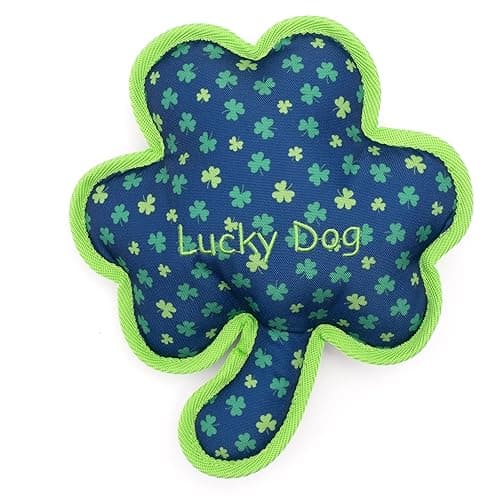 The Worthy Dog Lucky Dog Shamrock Clover Toy Navy/Green, Fun Indoor/Outdoor Fetch Play with Squeaker for Dogs Durable Material for Aggressive Chewers - Large