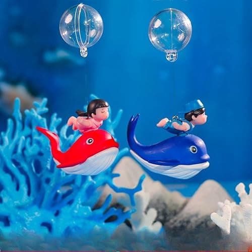 VAYINATO® Floating Pair on Whale Aquarium Decor, Premium Resin Fish Tank Ornament, Waterproof & Fade-Resistant, Floating Whale Decoration for Aquarium & Bowl