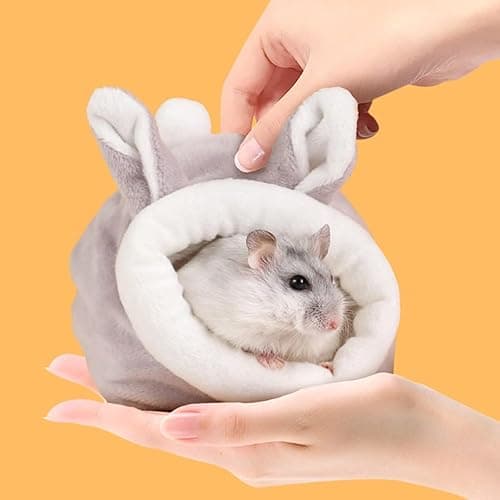 VAYINATO Hamster Bed Warm House, Cozy Sleeping Nest Small Animal Cage Accessories, Chew-Resistant Fleece Hideout for Dwarf Hamster, Gerbil, Rat, Hedgehog & Sugar Glider (Rabbit Ear Type, Grey)