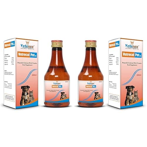 Vutrocal-Pet D3 - Calcium Syrup with Phosphorus, Vitamin D3 & B12 for Dogs, Puppy and Cats (200ml x 2) Combo - Pack of 2