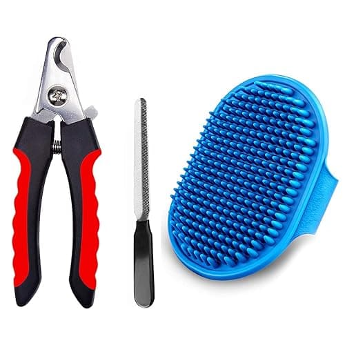 WOW DOG Dog Cat Shampoo Washing Grooming Massage Brush with Nail Cutter Clipper Claw Care for Small,Medium,Large Breeds
