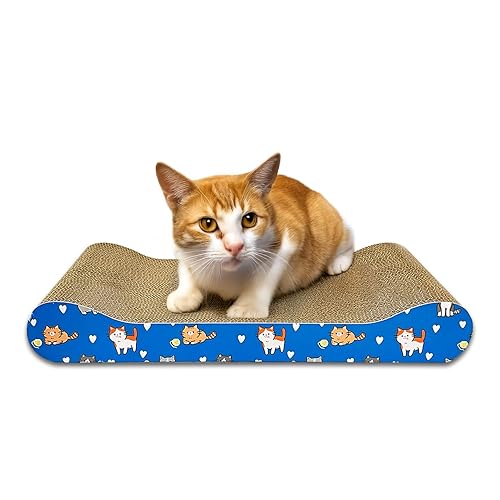 2 in 1 Reversible Cat Scratcher with cat nip for Cats and Kittens, Pet Scratching Post, Cardboard Scratch Pad, Toys for Cats and Kittens (Curve)